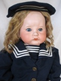 Scarce S.F.B.J. 252 Pouty Toddler, French antique bisque 20” (51cm). Blue g