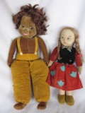 Two all original Norah Wellings Cloth Dolls. Islander 1930s, 43cm brown vel
