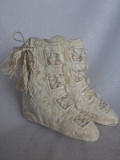 Pair of antique Ivory Mohair Doll Shoes 4