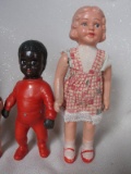 Four vintage cabinet dolls:- Two Japan All-bisque 1930s, jointed arms, orig