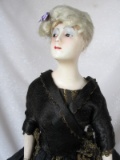 Vintage Wax Over plaster telephone doll 48cm with blonde mohair wig, bisque
