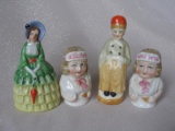 Six German/Japan Half Dolls to 6.5cm include wax, flapper PLUS porcelain la