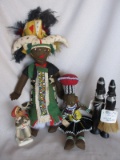 Five dolls. Two African Fertility turned wood dolls 22cm. Two African felt