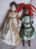 Two Turned wood Dolls:- Grodnertal 25cm 1900s with central hairline. Africa