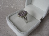 Ladies 14K White Gold Amethyst & Diamond dress ring, stamped 14K. Light pur