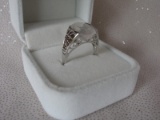 Ladies 14K White Gold, Rose Quartz & Diamond dress ring stamped 14K. Rose Q