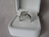 Ladies 14K White Gold, Quartz & Diamond dress ring stamped 14K. Light bluei