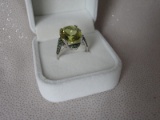 Ladies 14K White Gold, Quartz & Diamond dress ring stamped 14K. Lemon Quart