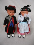 Mixed vintage:- Two Toby Jugs to 8cm. Two German Dancing dolls 18cm with ke