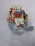 Gorgeous Japan Miniature Rocking Chair 11cm with two co-joined bisque child