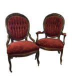 Pair of Antique walnut carved parlor chairs