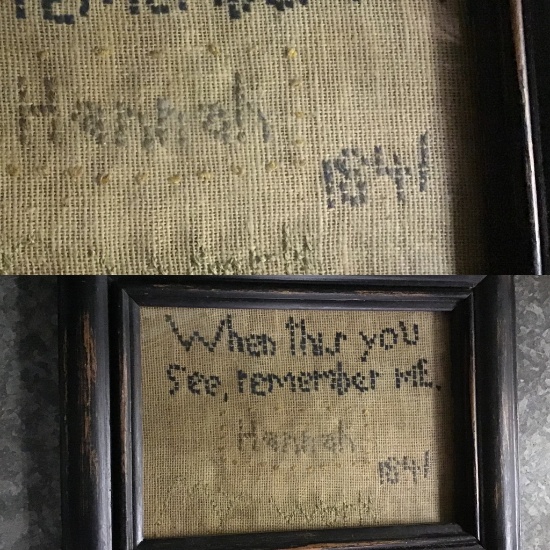 1841 Hand Made Message on Fabric Framed