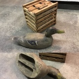 Small Wooden Egg Crate with Duck Decoy