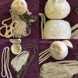 Ceramic Moon Trinket Box with Vintage Bead Strands