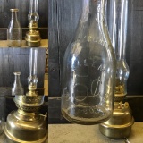 Antique Local Five Cent Milk Bottle and Kerosene Lamp