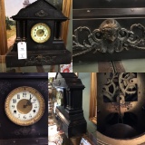 ANTIQUE BLACK SLATE MANTLE CLOCK