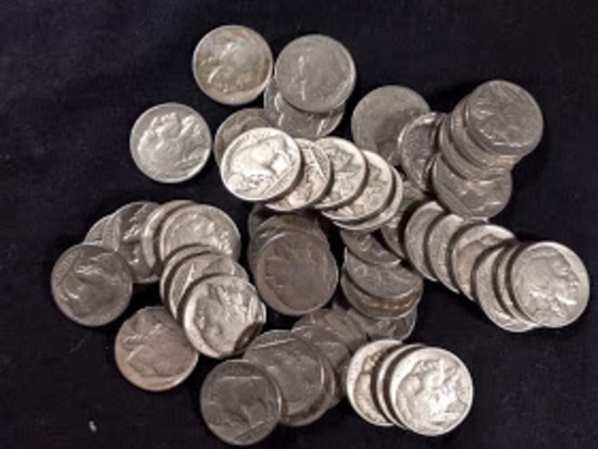 FIFTY BUFFALO NICKELS WITH DATES