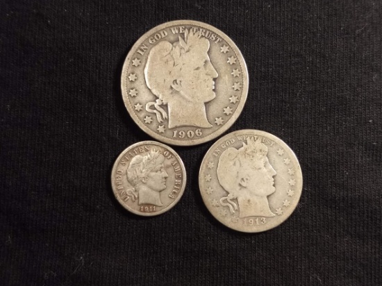 3 BARBER COINS