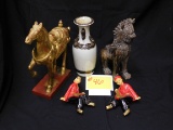 Metal Vintage Foo Dog, Gold and Red carved horse statue, vases and more