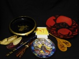 Lacquered Plate and Bowl, chop sticks and more