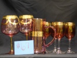 PINK DEPRESSION GLASS WITH GOLD TRIM