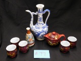 Oriental Dragon Tea Pots, cups and Hand painted KUTANI Vase