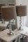 PAIR MODERN GLASS LAMPS WITH GREY SHADES
