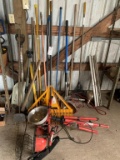 ASSORTED YARD TOOLS AND LIGHTS