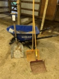 WHEELBARROW AND TOOLS