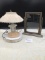 VINTAGE LAMP AND WOOD PICTURE FRAME