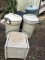 FOUR TRASH CANS & GARDEN HOSE REEL