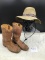 MADE IN THE U.S.A VINTAGE BOOTS AND VINTAGE COUNTRY HAT