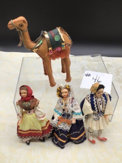 THREE VINTAGE DOLLS AND A CAMEL