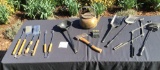 VINTAGE KETTLE, HOLLANDS ERIE PA FORGE TOOLS, HATCHET AND FIRE PLACE TOOLS