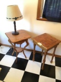 TWO WOOD ORNATE END TABLES & LAMP