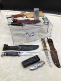 KNIFE COLLECTION, WITH SHARPENING STONE, AND FLINT