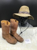 MADE IN THE U.S.A VINTAGE BOOTS AND VINTAGE COUNTRY HAT