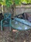 GREEN PATIO TABLE AND CHAIRS AND MATCHING UMBRELLA