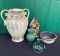 LARGE FLORAL VASE, BIRDHOUSE AND MORE
