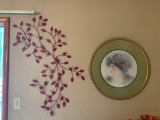 RED LEAF WALL HANGING AND ROUND FRAMED PAINTING