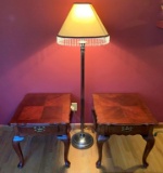 FLOOR LAMP AND TWO WOOD SIDE TABLES