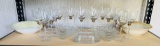 STEMWARE WITH GOLD TRIM, SALAD BOWLS AND SERVING WARE
