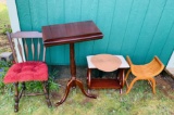 SMALL WOOD TABLES, CHAIR AND STOOL