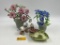 VINTAGE FLOWERING BONSAI, BIRD FIGURINE AND TRINKET DISH