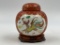 HAND PAINTED ASIAN CERAMIC GINGER JAR WITH STAND