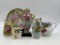 FLORAL DECORATED CERAMICS, PITCHERS, VASES, PLATE AND CUP