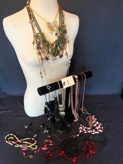 LARGE LOT OF BEADED NECKLACES,