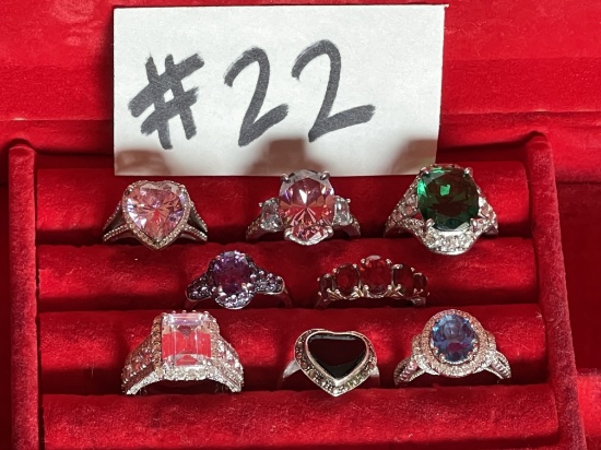 LOT OF EIGHT SET GEMSTONE RINGS