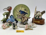 BIRD FIGURINES, PEN STAND AND PLATE