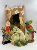 VINTAGE BIRD FIGURINES AND MIRROR